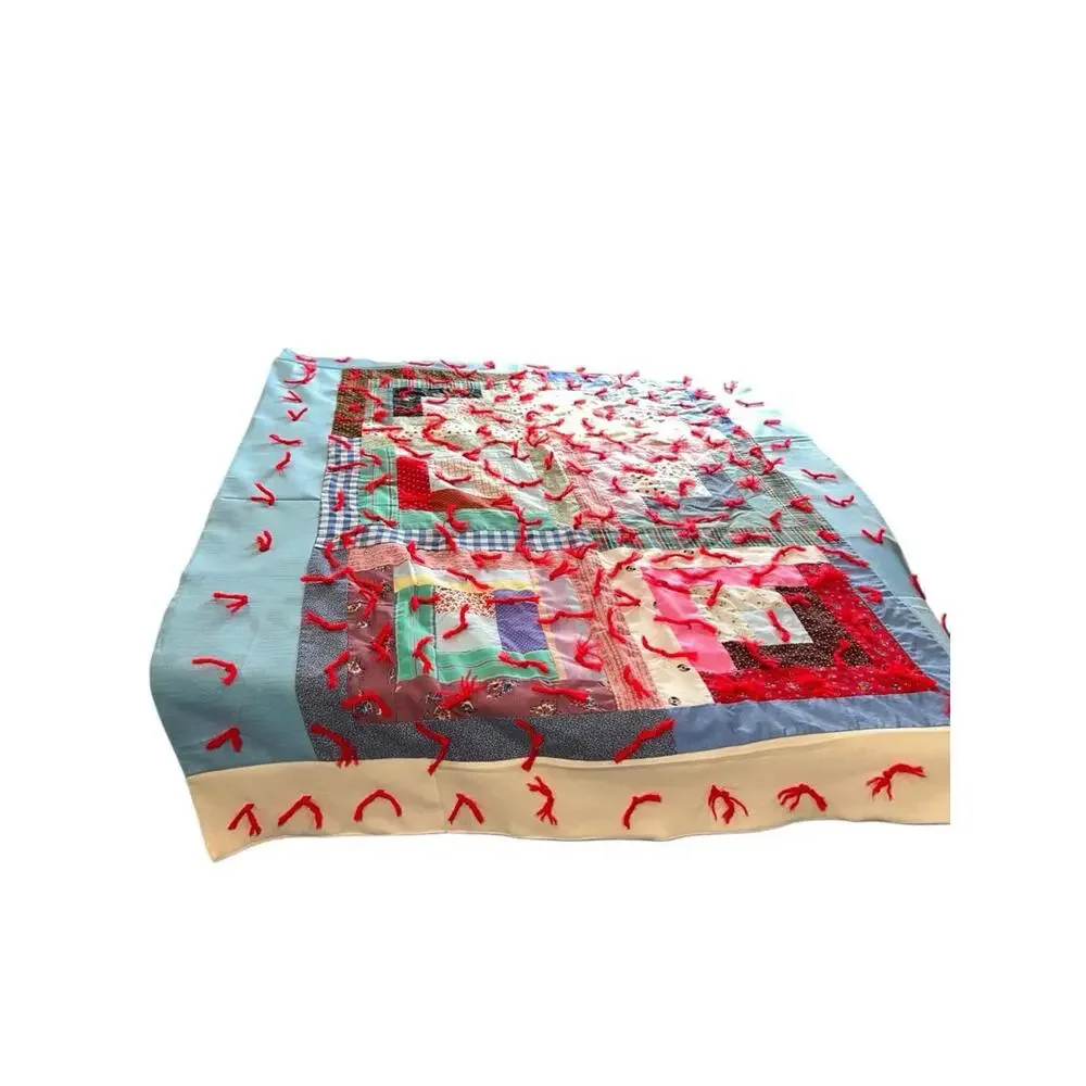 Vintage Handmade Patchwork‎ Tied Multicolor 42x32 Cottagecore Quilt Throw